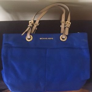 Michael Kors blue pebbled leather tote